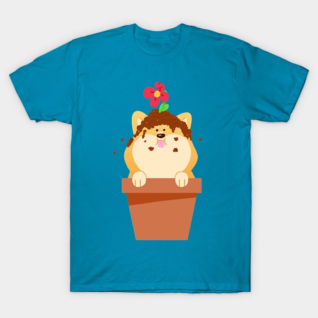 Flower Pot Shiba T-Shirt by eagletoons